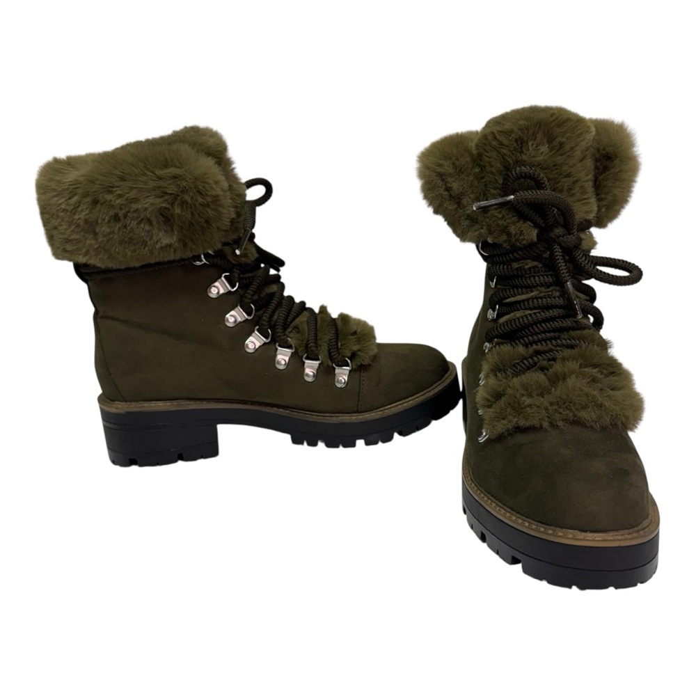 Esprit Kinsley Faux Fur‎ Trim Lace Up Hiking Boots Womens Size 6.5M Olive Green